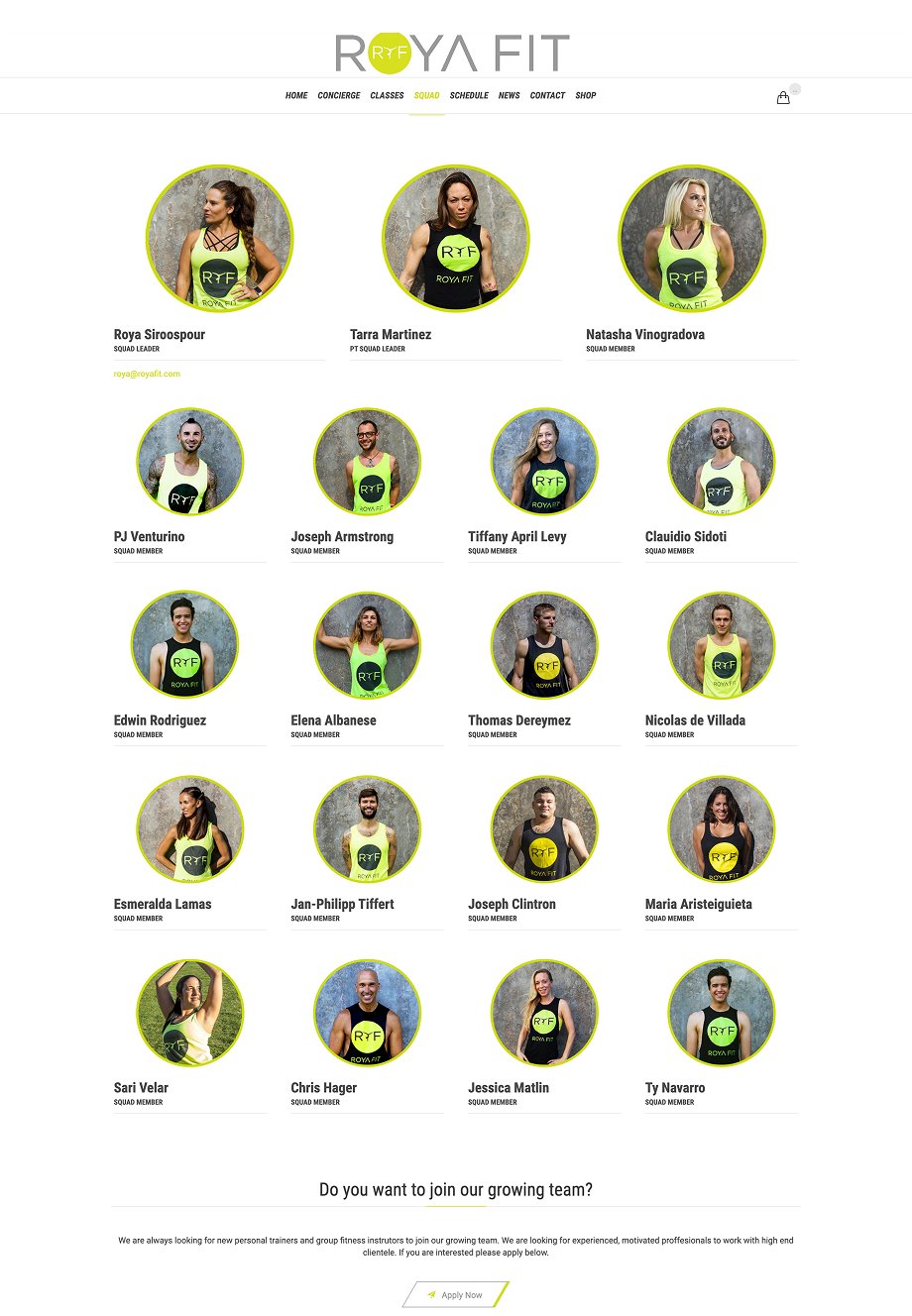 RoyaFit Squad page — 2016